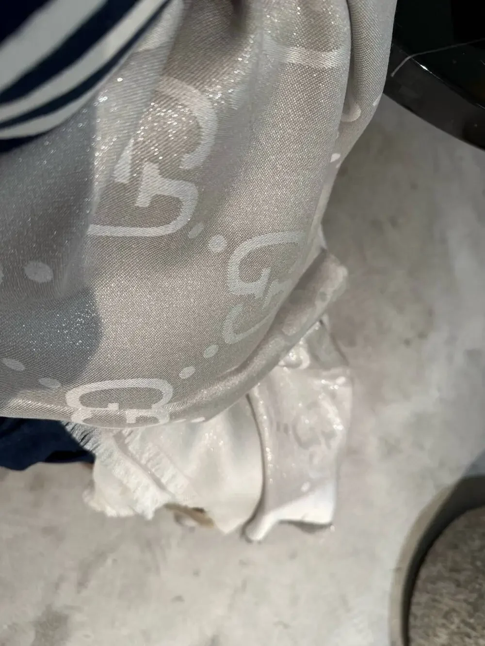 GUCCI Metallic Silver GG Monogram Scarf